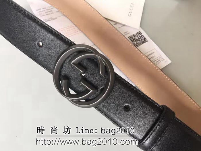 古馳CUCCI 雙面頭層 頂級小牛皮面 純銅噴漆扣男士皮帶 GHG1122